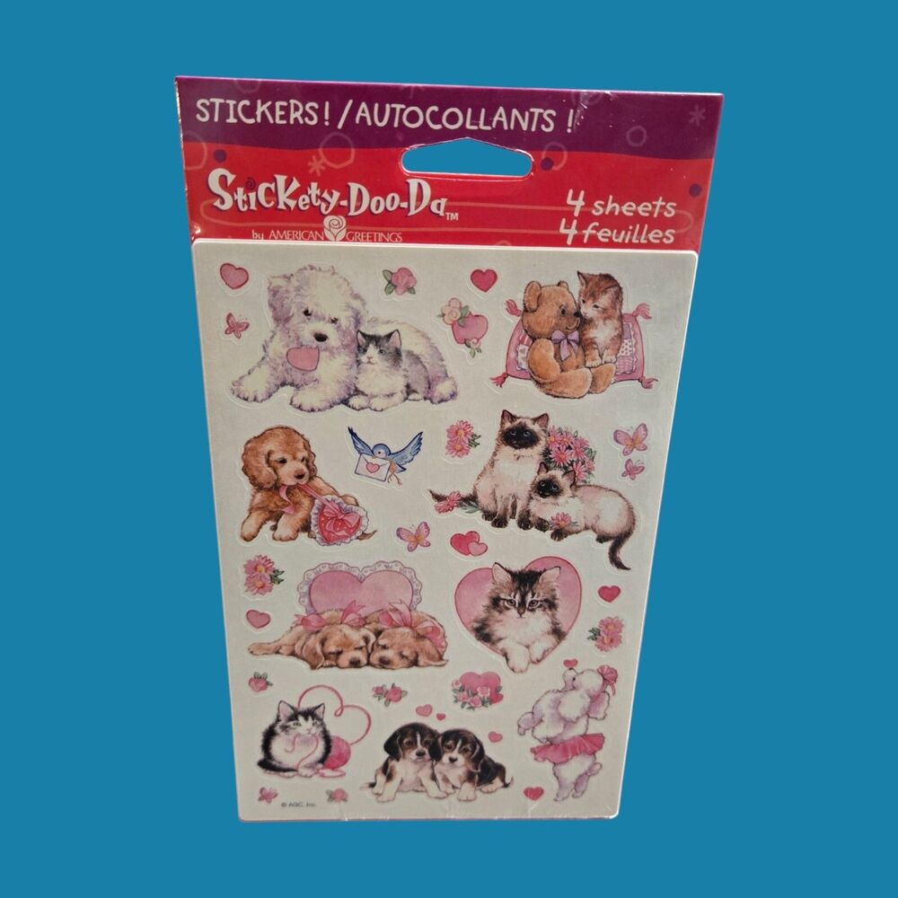 Sealed 4 Sheets Vintage Valentine AGC Stickers  Dog Puppy Love Kitty Cat Friends